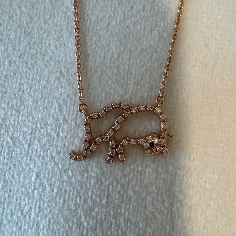 Noemi 18k Rose Gold Elephant and Diamond Pendant Necklace - Picture 4 of 7